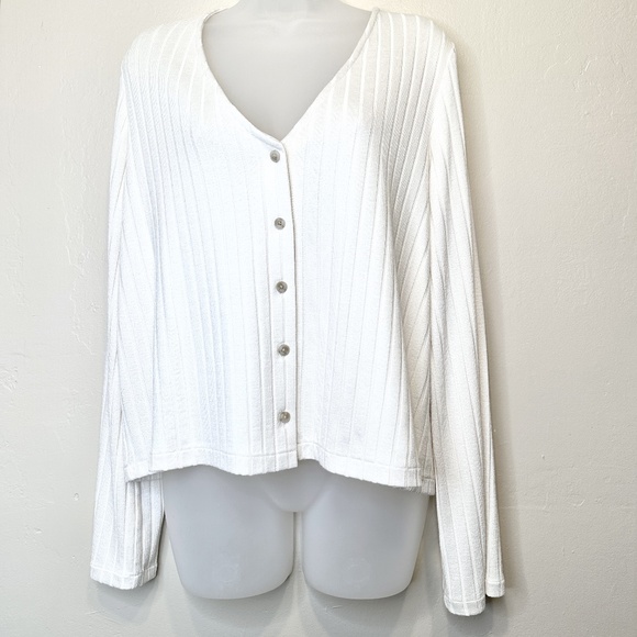 Madewell | Ribbed Button Front Boxy Fit Long Sleeve Shirt Lightweight Cardigan - Picture 2 of 12